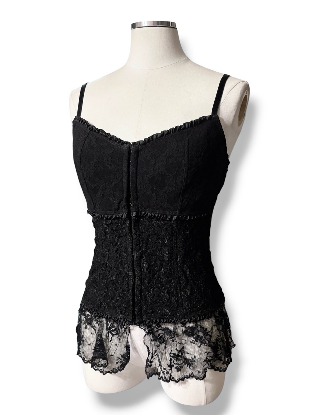 PAPILLON BLANC Black Corset Style Lace Camisole Top 90s VINTAGE